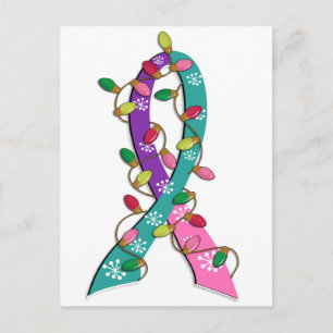 Cartão Postal De Festividades Cancer da tiroide Luzes de Natal Fita