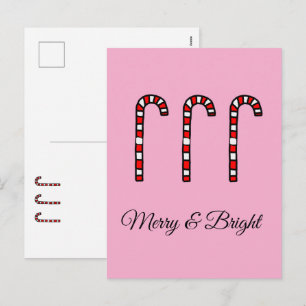 Cartão Postal De Festividades Candy Cane Alegre & Brilhante