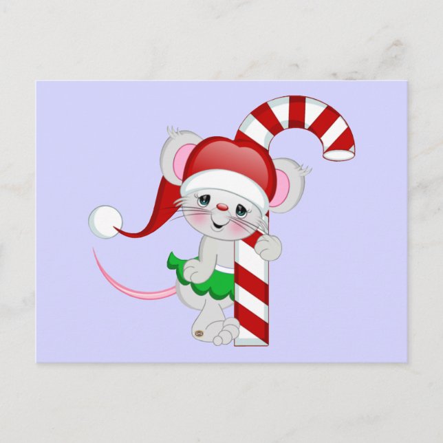 Cartão Postal De Festividades Candy Cane de Mouse de Natal (Frente)