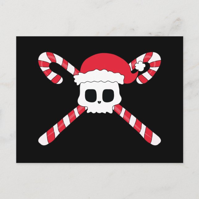 Cartão Postal De Festividades Candy Canes Skull Santa Hat Natal (Frente)