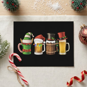 Cartão Postal De Festividades Canecas de Natal Festivas para Cerveja com Chapéus