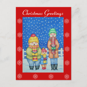 Cartão Postal De Festividades cantores engraçados de carol na design de natal da