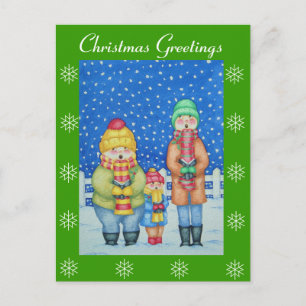 Cartão Postal De Festividades cantores engraçados de carol na design de natal da
