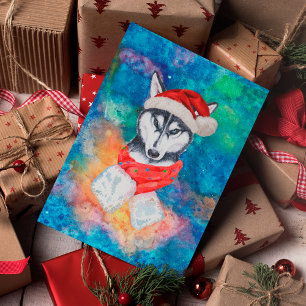 Cartão Postal De Festividades Cão da Raça Husky Siberiano Natal