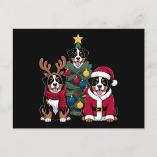 Cartão Postal De Festividades Cão de Montanha Bernês de Natal Papai Noel Árvore
