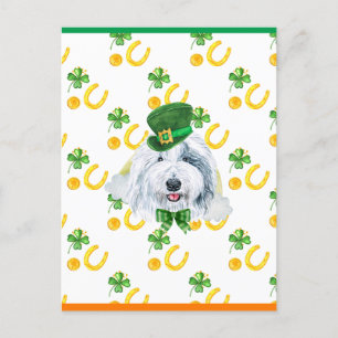 Cartão Postal De Festividades Cão de Ovelha do Inglês Antigo Trevo Dia de São Pa