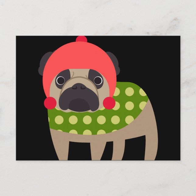 Cartão Postal De Festividades Cão do Pug do Natal (Frente)