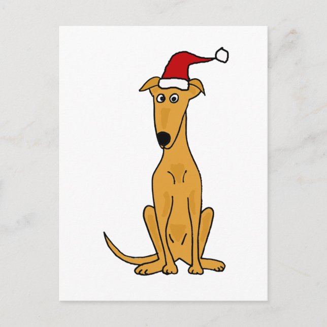 Cartão Postal De Festividades Cão engraçado do galgo na arte do Natal do chapéu (Frente)