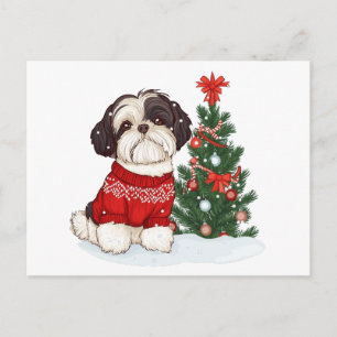 Cartão Postal De Festividades Cão Shih Tzu de Natal