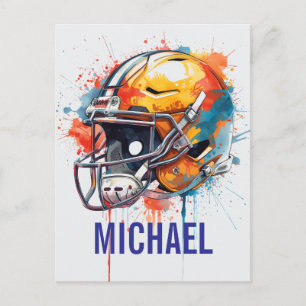 Cartão Postal De Festividades Capacete de Futebol Motivacional Inspirador Nome
