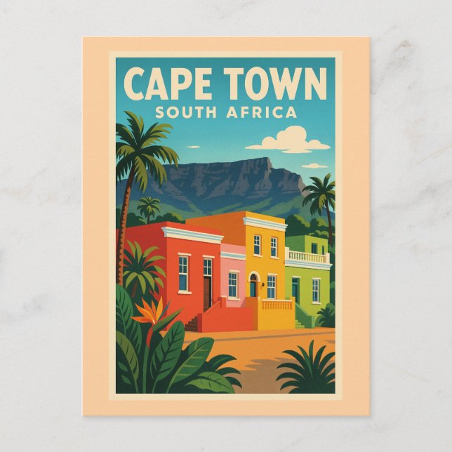Cartão Postal De Festividades Cape Town, South Africa travel poster, (Frente)