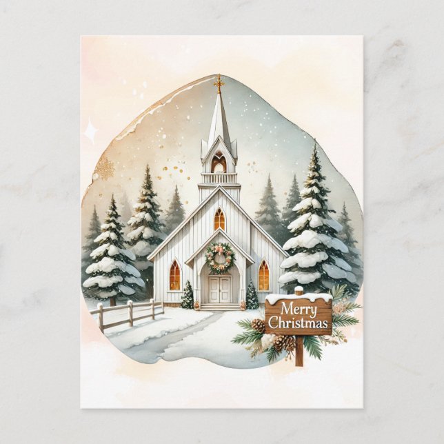 Cartão Postal De Festividades Capela Branca de Countryside | Cena de Natal da No (Frente)