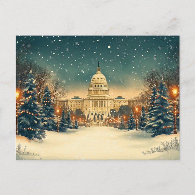 Cartão Postal De Festividades Capitólio EUA Washington DC Feliz Natal (Frente)