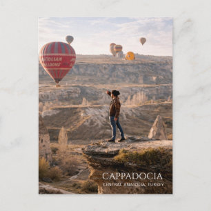 Cartão Postal De Festividades Cappadocia Turquia Balão de Ar Quente Aquarela