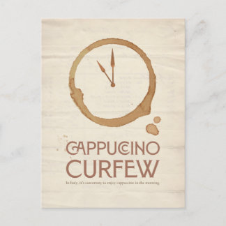 Cartão Postal De Festividades Cappuccino Curfew – 11AM Coffee Postcard