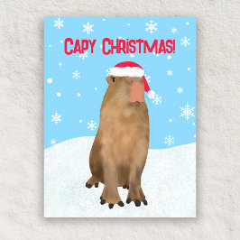Cartão Postal De Festividades Capy Christmas Funny Cute Capybara Pun Snow