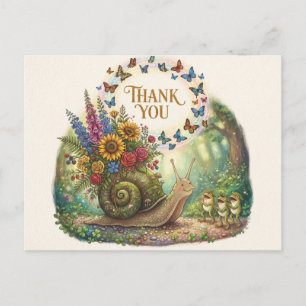 Cartão Postal De Festividades Caracol com Concha de Flor e Design de Agradecimen