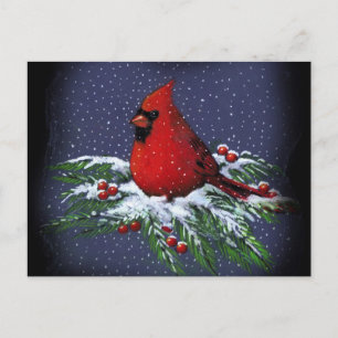 CARTÃO POSTAL DE FESTIVIDADES CARDEAL DO NATAL: PÁSSARO: ARTE: NEVE