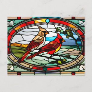 Cartão Postal De Festividades Cardinais de Vidro Colorido em Galho de Árvore