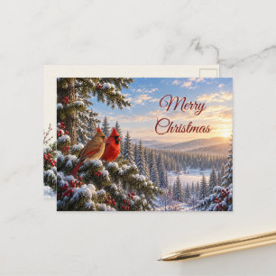 Cartão Postal De Festividades Cardinal de Natal Montanha Nevada Floresta de Inve