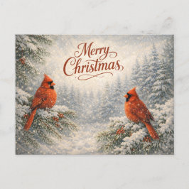 Cartão Postal De Festividades Cardinal Natalino Invernal Feliz Natal