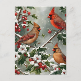 Cartão Postal De Festividades Cardinals and Holly Holiday Postcard