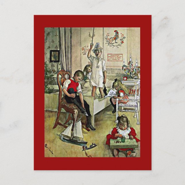 Cartão Postal De Festividades Carl Larsson art: Manhã de Natal (Frente)