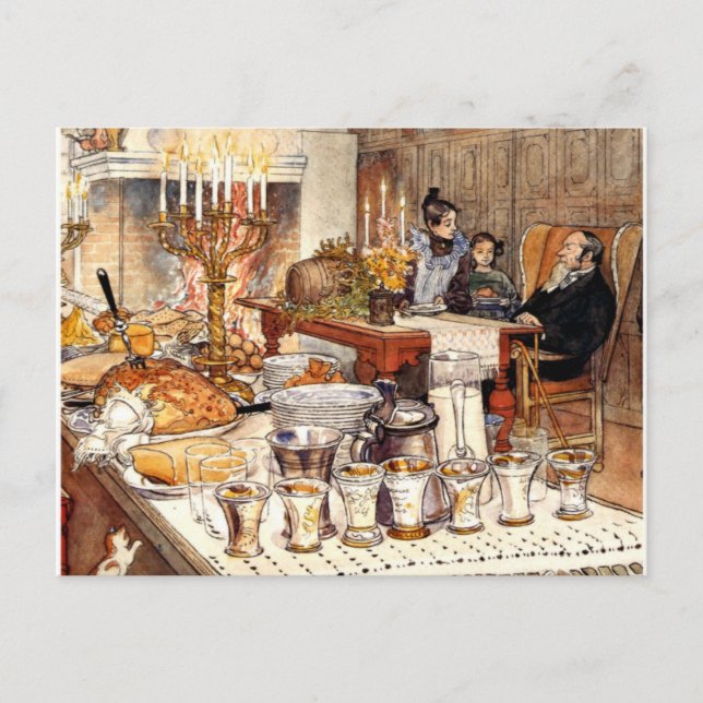 Cartão Postal De Festividades Carl Larsson: Detalhe da Véspera de Natal, Larsson (Frente)