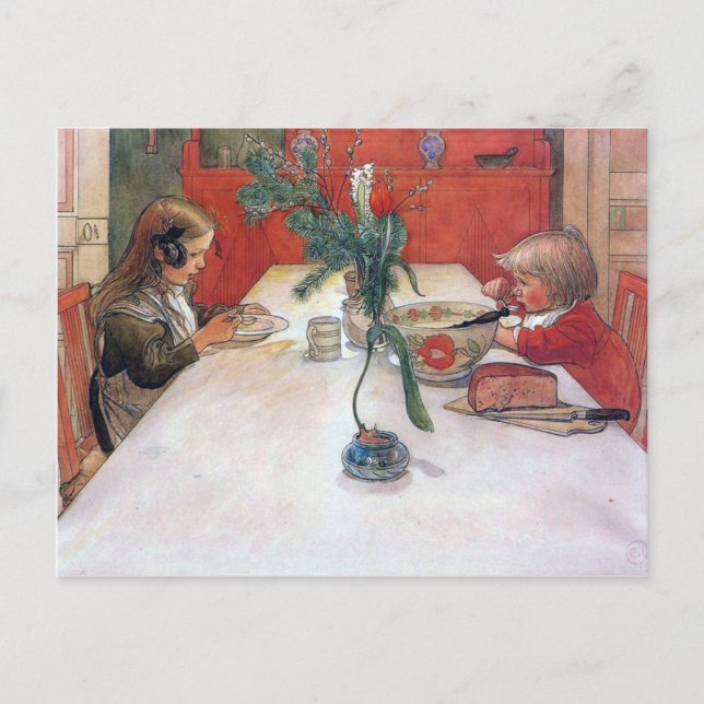 Cartão Postal De Festividades Carl Larsson Feriado de Natal Refeição da Noite (Frente)