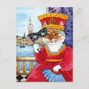 Cartão Postal De Festividades Carnaval de Veneza ou Dia de os namorados de gato