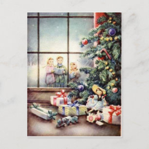 Cartão Postal De Festividades Caroleiros de Natal na Janela