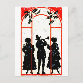 Cartão Postal De Festividades Carolers de Natal Silhouette 1920