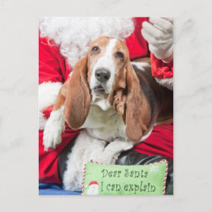 Cartão Postal De Festividades Caros Papais noeis, posso explicar o Hound Basset