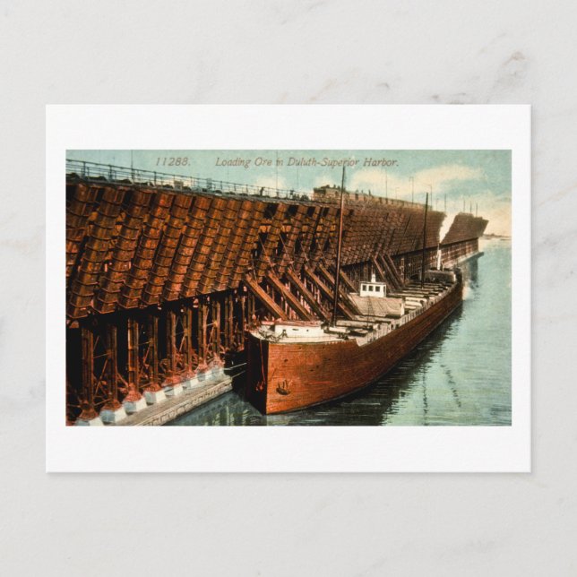 Cartão Postal De Festividades Carregando Ore no Porto Superior de Duluth (Frente)