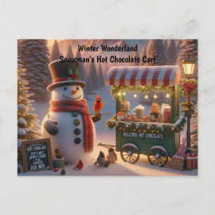 Cartão Postal De Festividades Carrinho de Chocolate Quente do Boneco de Neve do 