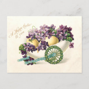 Cartão Postal De Festividades Carrinho de Ovos de Páscoa com Violetas