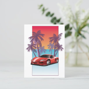 Cartão Postal De Festividades Carro esportivo vermelho vintage