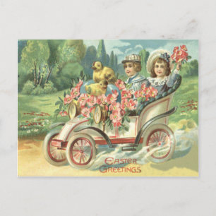 Cartão Postal De Festividades Carro vintage Páscoa para Pintinhos para criança