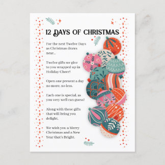 Cartão Postal De Festividades Carta dos 12 Dias de Natal