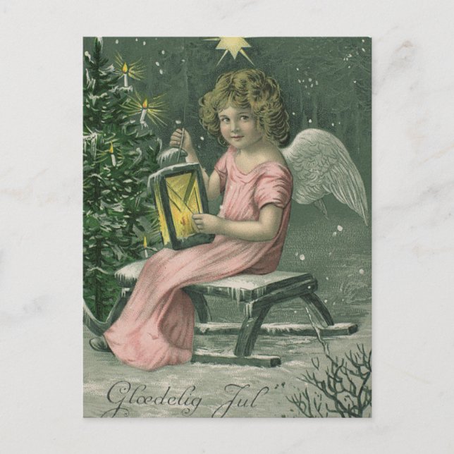 Cartão Postal De Festividades Cartão azul de anjo de Natal colorido (Frente)