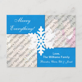 Cartão Postal De Festividades Cartão azul do feriado dos flocos de neve com foto