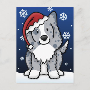 Cartão Postal De Festividades Cartão azul do Natal de Kawaii Sheltie