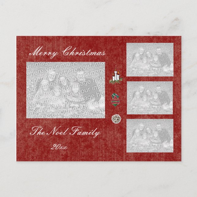Cartão Postal De Festividades Cartão com fotos de Natal e Férias (Frente)