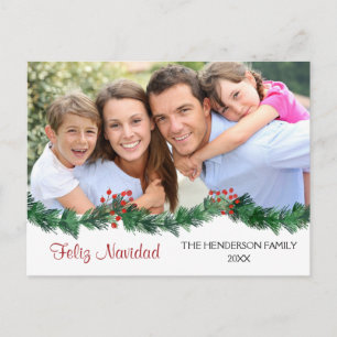 Cartão Postal De Festividades Cartão com fotos de Script Feliz Navidad Espanhol