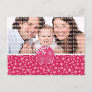 Cartão Postal De Festividades Cartão cor-de-rosa do floco de neve dos