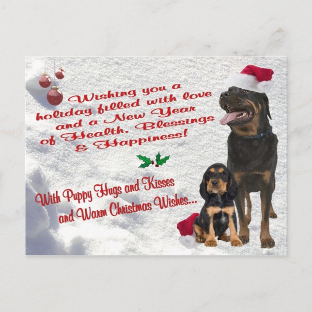 Cartão Postal De Festividades Cartão da cena da neve do Natal de Rottweiler (Frente)