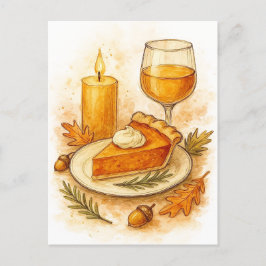 Cartão Postal De Festividades Cartão de Ação de Graças de Torta de Abóbora e Cid