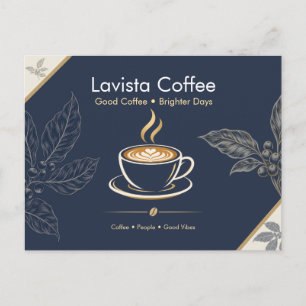 Cartão Postal De Festividades Cartão de agradecimento de café elegante em azul m