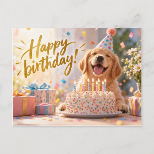 Cartão Postal De Festividades Cartão de Aniversário do Adorável Retriever Dourad