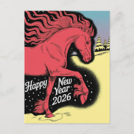 Cartão Postal De Festividades Cartão de Ano Novo 2026 Cavalo Vermelho